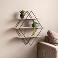 Orsina Brixton 3 Tier Rhombus Wall Shelf – Black Metal & Wood