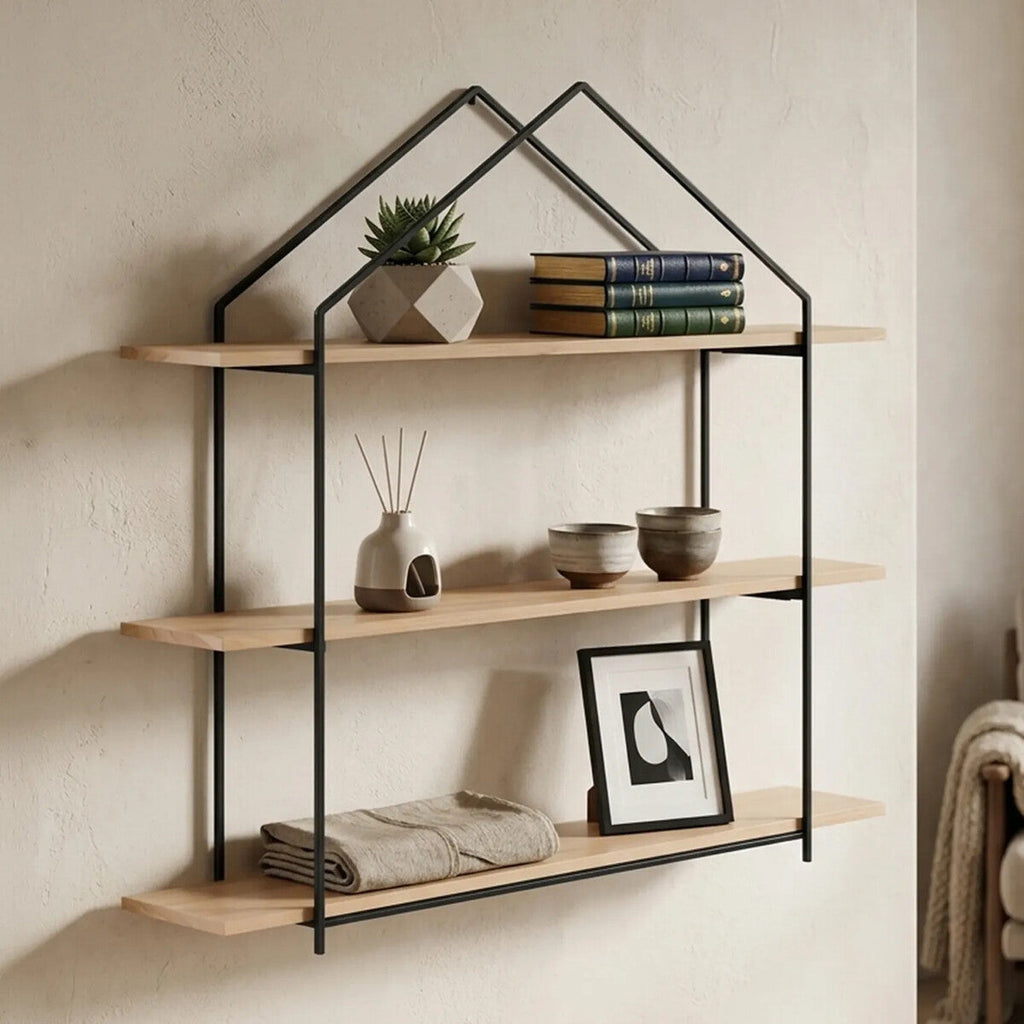 Orsina Brixton 3-Tier Wooden Wall Shelves – Modern House Frame Decor