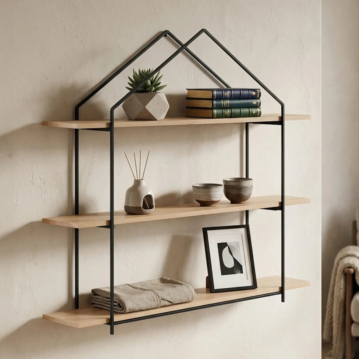 Orsina Brixton 3-Tier Wooden Wall Shelves – Modern House Frame Decor