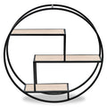 Orsina Brixton 3 Tier Round Metal Wall Shelf | Black & Natural Wood