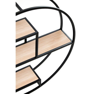 Orsina Brixton 3 Tier Round Metal Wall Shelf | Black & Natural Wood