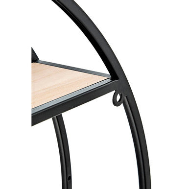 Orsina Brixton 3 Tier Round Metal Wall Shelf | Black & Natural Wood