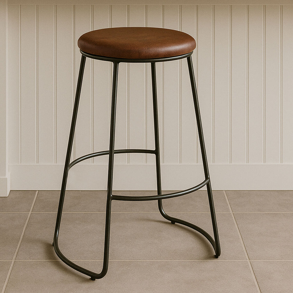 Orsina Brixton Faux Leather Bar Stool | Padded Seat with Metal Legs