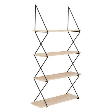 Orsina Brixton 4 Tier Wall Shelf – Modern Black & Light Wood Shelving