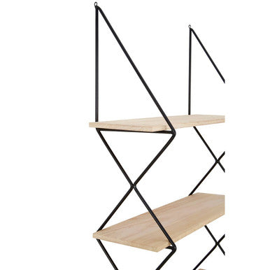 Orsina Brixton 4 Tier Wall Shelf – Modern Black & Light Wood Shelving