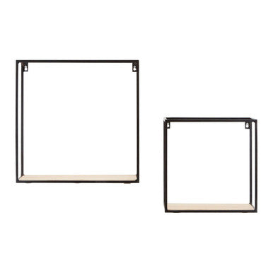 Orsina Brixton Set of 2 Wood and Metal Cuboid Wall Shelves – Black