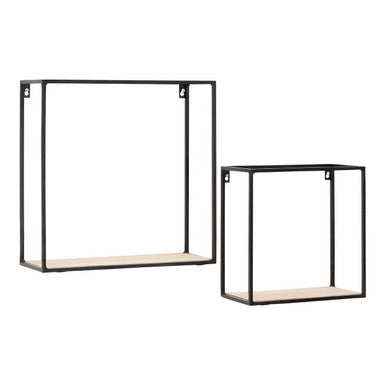 Orsina Brixton Set of 2 Wood and Metal Cuboid Wall Shelves – Black
