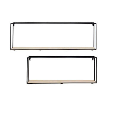Orsina Brixton Cuboid Wall Shelf - Set of 2 Wood & Metal Floating Shelves