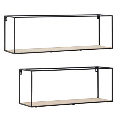 Orsina Brixton Cuboid Wall Shelf - Set of 2 Wood & Metal Floating Shelves