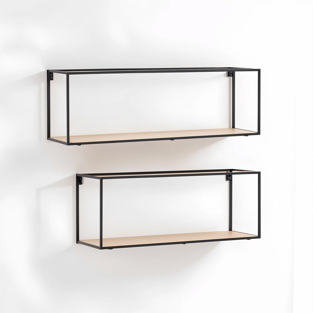 Orsina Brixton Cuboid Wall Shelf - Set of 2 Wood & Metal Floating Shelves