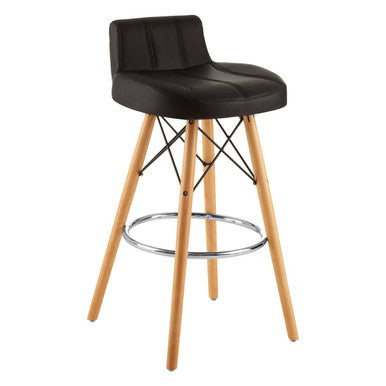 Orsina Stockholm Black Leather Effect Bar Stool with Beechwood Legs