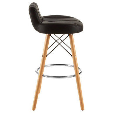 Orsina Stockholm Black Leather Effect Bar Stool with Beechwood Legs
