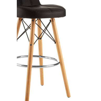 Orsina Stockholm Black Leather Effect Bar Stool with Beechwood Legs