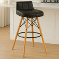 Orsina Stockholm Black Leather Effect Bar Stool with Beechwood Legs