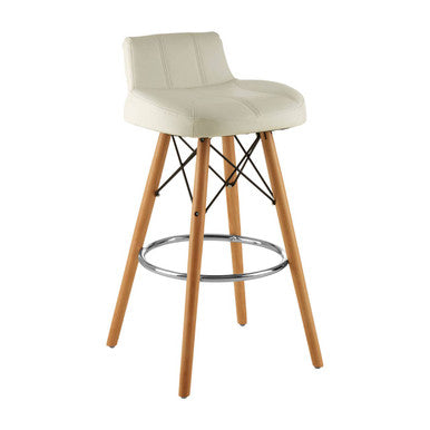 Orsina Stockholm White Leather Effect Bar Stool with Beechwood Legs