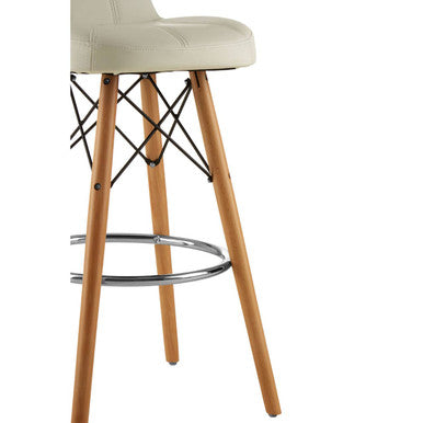 Orsina Stockholm White Leather Effect Bar Stool with Beechwood Legs