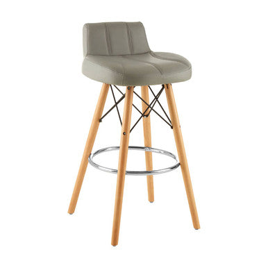 Orsina Stockholm Grey Leather Effect Bar Stool with Beechwood Legs