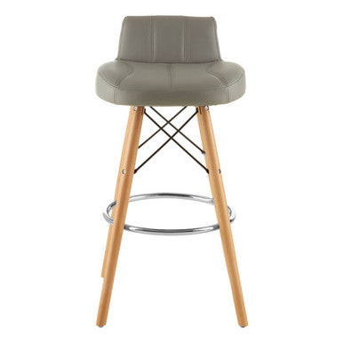 Orsina Stockholm Grey Leather Effect Bar Stool with Beechwood Legs