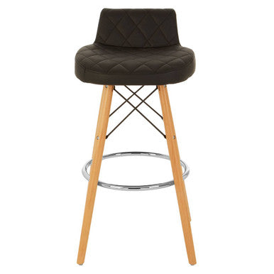 Orsina Stockholm Black Leather Bar Stool | Quilted Seat & Beechwood Legs