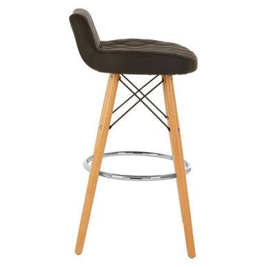 Orsina Stockholm Black Leather Bar Stool | Quilted Seat & Beechwood Legs