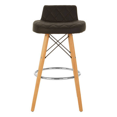 Orsina Stockholm Black Leather Bar Stool | Quilted Seat & Beechwood Legs