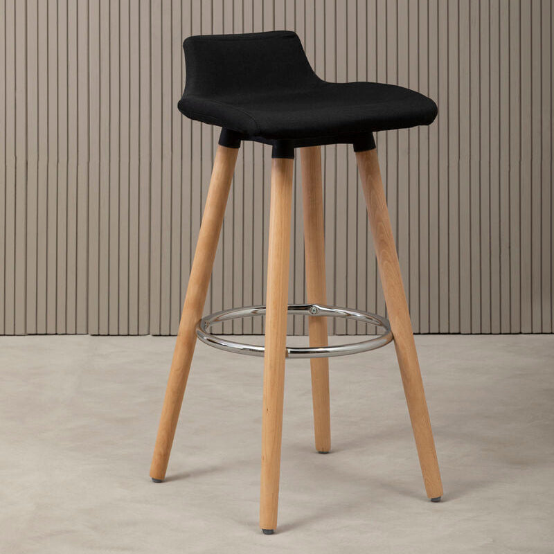 Orsina Stockholm Black Leather Bar Stool | Quilted Seat & Beechwood Legs