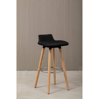 Orsina Stockholm Black Leather Bar Stool | Quilted Seat & Beechwood Legs