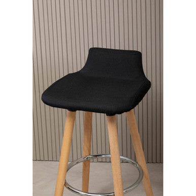 Orsina Stockholm Black Leather Bar Stool | Quilted Seat & Beechwood Legs