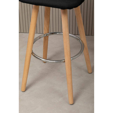 Orsina Stockholm Black Leather Bar Stool | Quilted Seat & Beechwood Legs