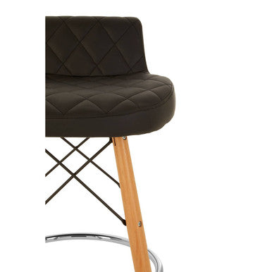 Orsina Stockholm Black Leather Bar Stool | Quilted Seat & Beechwood Legs
