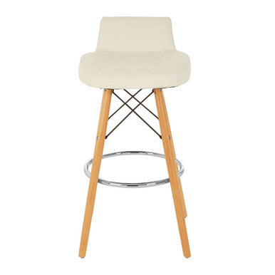 Orsina Stockholm White Leather Bar Stool with Quilted Seat & Wood Legs