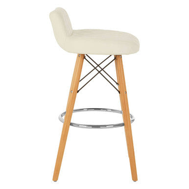 Orsina Stockholm White Leather Bar Stool with Quilted Seat & Wood Legs