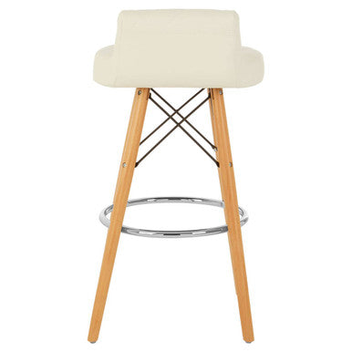 Orsina Stockholm White Leather Bar Stool with Quilted Seat & Wood Legs