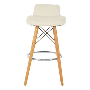 Orsina Stockholm White Leather Bar Stool with Quilted Seat & Wood Legs