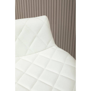 Orsina Stockholm White Leather Bar Stool with Quilted Seat & Wood Legs