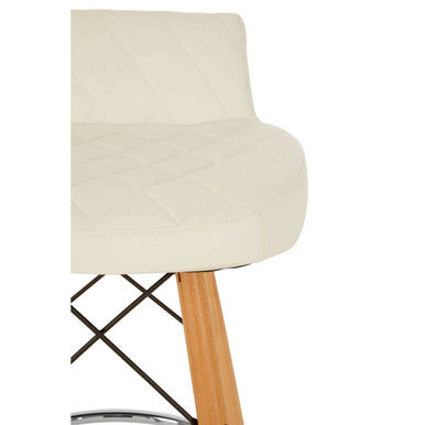 Orsina Stockholm White Leather Bar Stool with Quilted Seat & Wood Legs