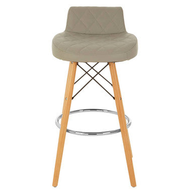 Orsina Stockholm Grey Faux Leather Bar Stool with Quilted Beechwood Legs