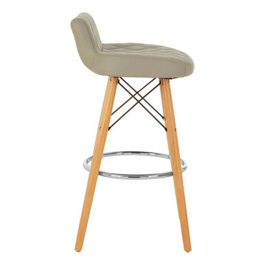Orsina Stockholm Grey Faux Leather Bar Stool with Quilted Beechwood Legs