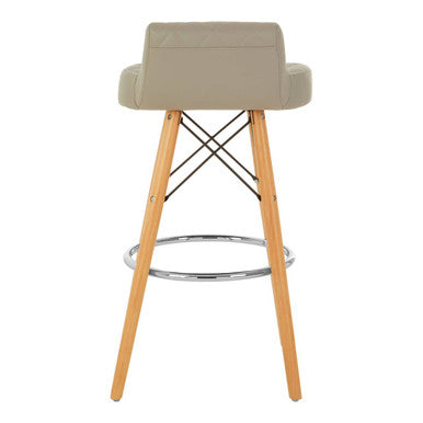 Orsina Stockholm Grey Faux Leather Bar Stool with Quilted Beechwood Legs