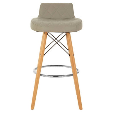 Orsina Stockholm Grey Faux Leather Bar Stool with Quilted Beechwood Legs
