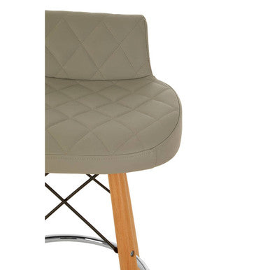 Orsina Stockholm Grey Faux Leather Bar Stool with Quilted Beechwood Legs