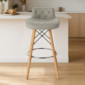 Orsina Stockholm Grey Faux Leather Bar Stool with Quilted Beechwood Legs