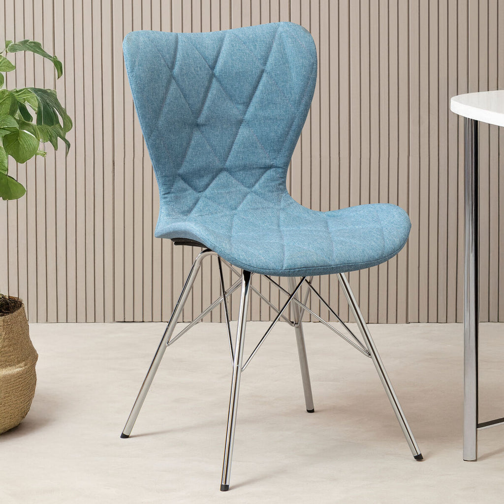 Orsina Stockholm Blue Dining Chair – Quilted Upholstery & Metal Legs