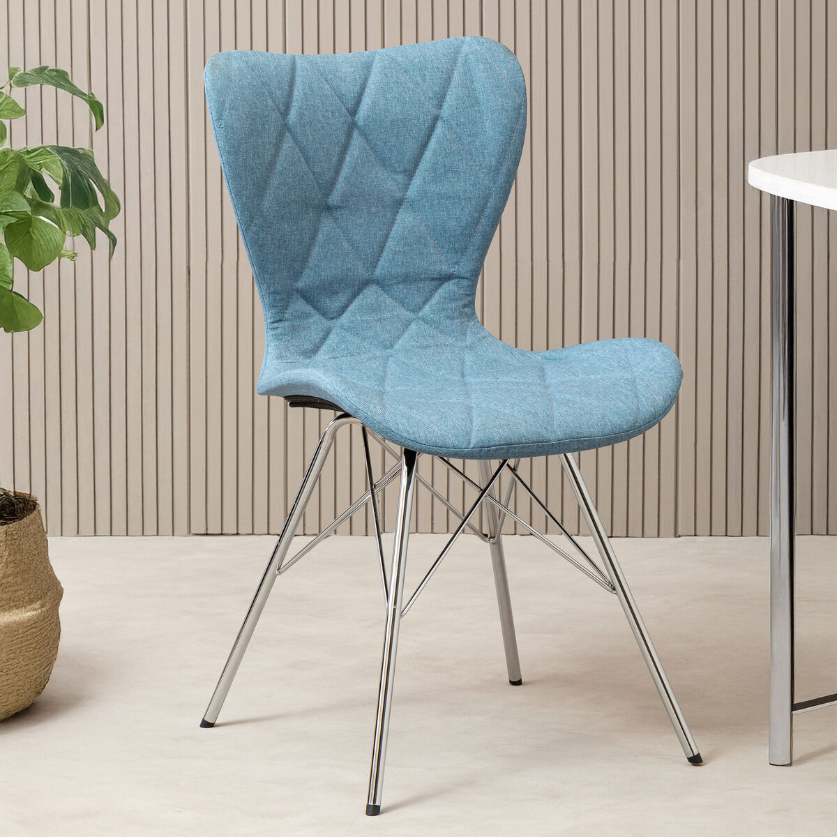 Orsina Stockholm Blue Dining Chair – Quilted Upholstery & Metal Legs