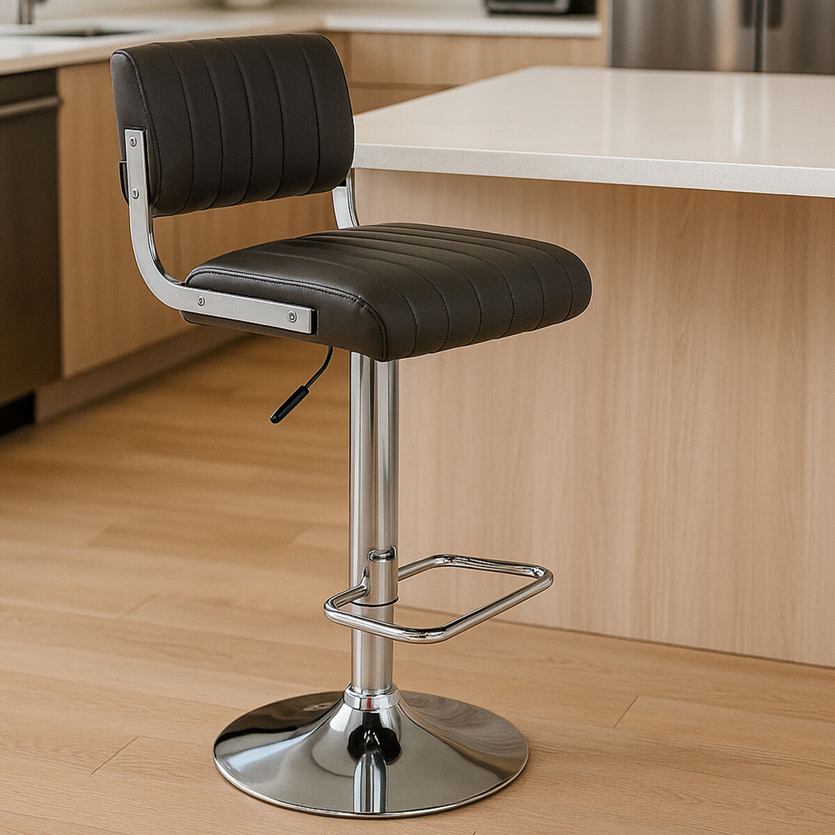 Orsina Stockholm Grey Faux Leather Adjustable Channel Bar Stool