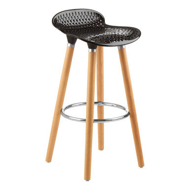 Orsina Stockholm Matte Black Bar Stool with Natural Beechwood Legs