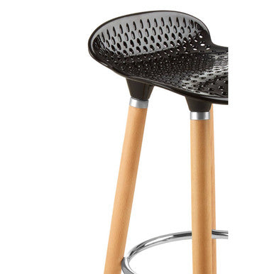 Orsina Stockholm Matte Black Bar Stool with Natural Beechwood Legs