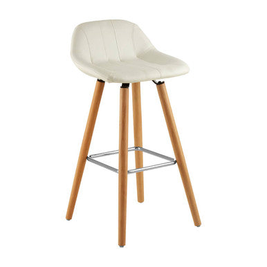 Orsina Stockholm White Faux Leather Bar Stool with Beechwood Legs