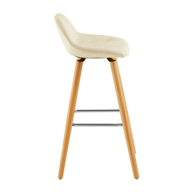 Orsina Stockholm White Faux Leather Bar Stool with Beechwood Legs
