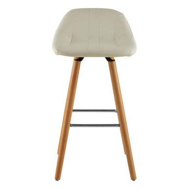 Orsina Stockholm White Faux Leather Bar Stool with Beechwood Legs